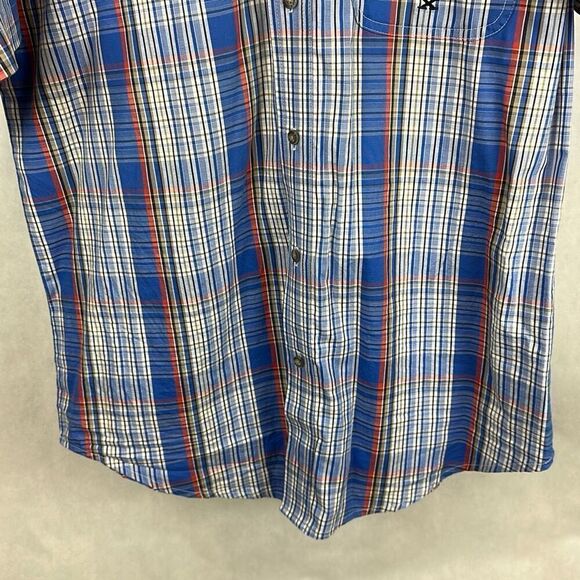 Wrangler 20X Button Front Shirt Mens Sz M Short Sleeve Plaid Blue Red White USA - Picture 3 of 7
